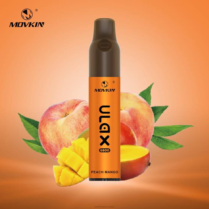 Fumot RandM Vape | RandM Movkin Ulax 00P260 6800 (Keramikspule), wiederaufladbares Einweg-Vape-Pod-Gerät Pfirsich-Mango