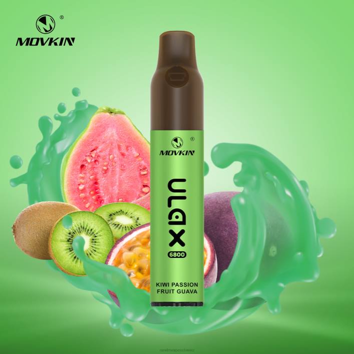 RandM Vape Schweiz | RandM Movkin Ulax 00P271 6800 (Keramikspule), wiederaufladbares Einweg-Vape-Pod-Gerät Kiwi, Passionsfrucht, Guave