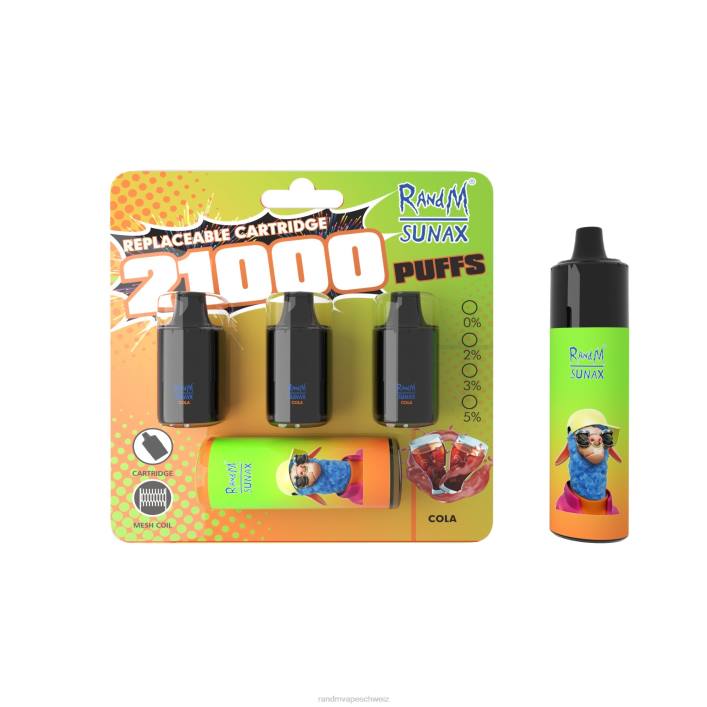 RandM Vape Erfahrung | RandM Sunax 00P2276 21000 Airflow Control Pod, austauschbares Vape-Gerät, 1 Stück Cola