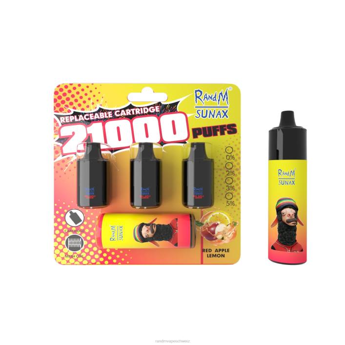 RandM Vape Kaufen | RandM Sunax 00P2272 21000 Airflow Control Pod, austauschbares Vape-Gerät, 1 Stück roter Apfel Zitrone