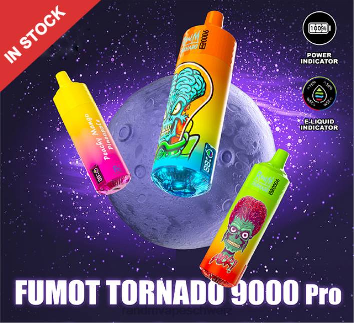 Tornado Vape Kaufen | Fumot RandM Tornado 00P2219 9000 Pro Vape-Gerät mit Akku und E-Juice-Display Version 2 Strohmango