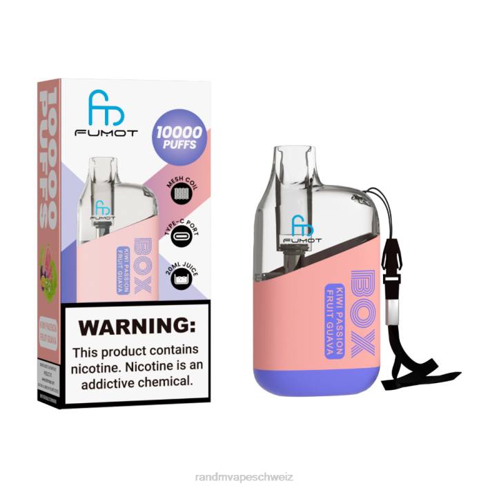 Tornado Vape Schweiz | Fumot Original RandM Tornado Box 00P297 10000 Airflow Control Vape-Gerät 1St Kiwi, Passionsfrucht, Guave
